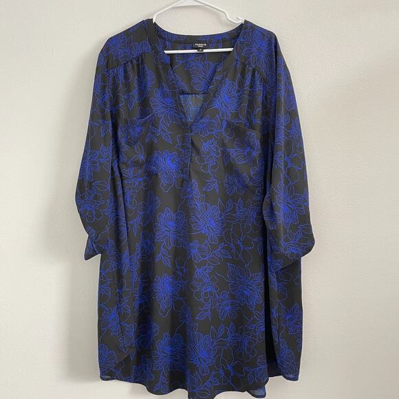 Torrid Top Women 4 4X Blue Tunic Classic Career Office Harper Roll Tab V Neck - Picture 1 of 12